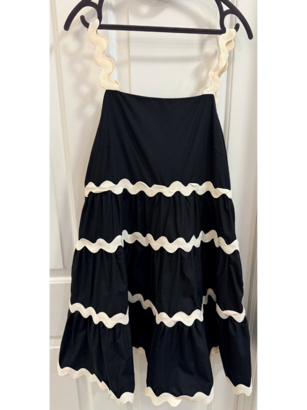 Entro Black & Ivory Rickrack Tiered Midi Dress M